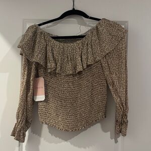 Floral Brown Off-Shoulder Top